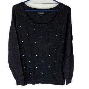 Apt 9 Sweater Womens Size Small Black Gemstone Bling Long Sleeve Pullover New